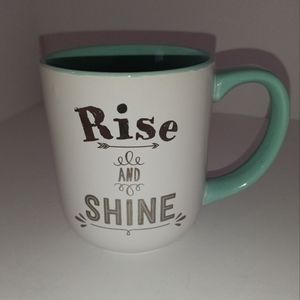 Rise & Shine Coffee Mug Turquoise w/ Metallic Silver Writing